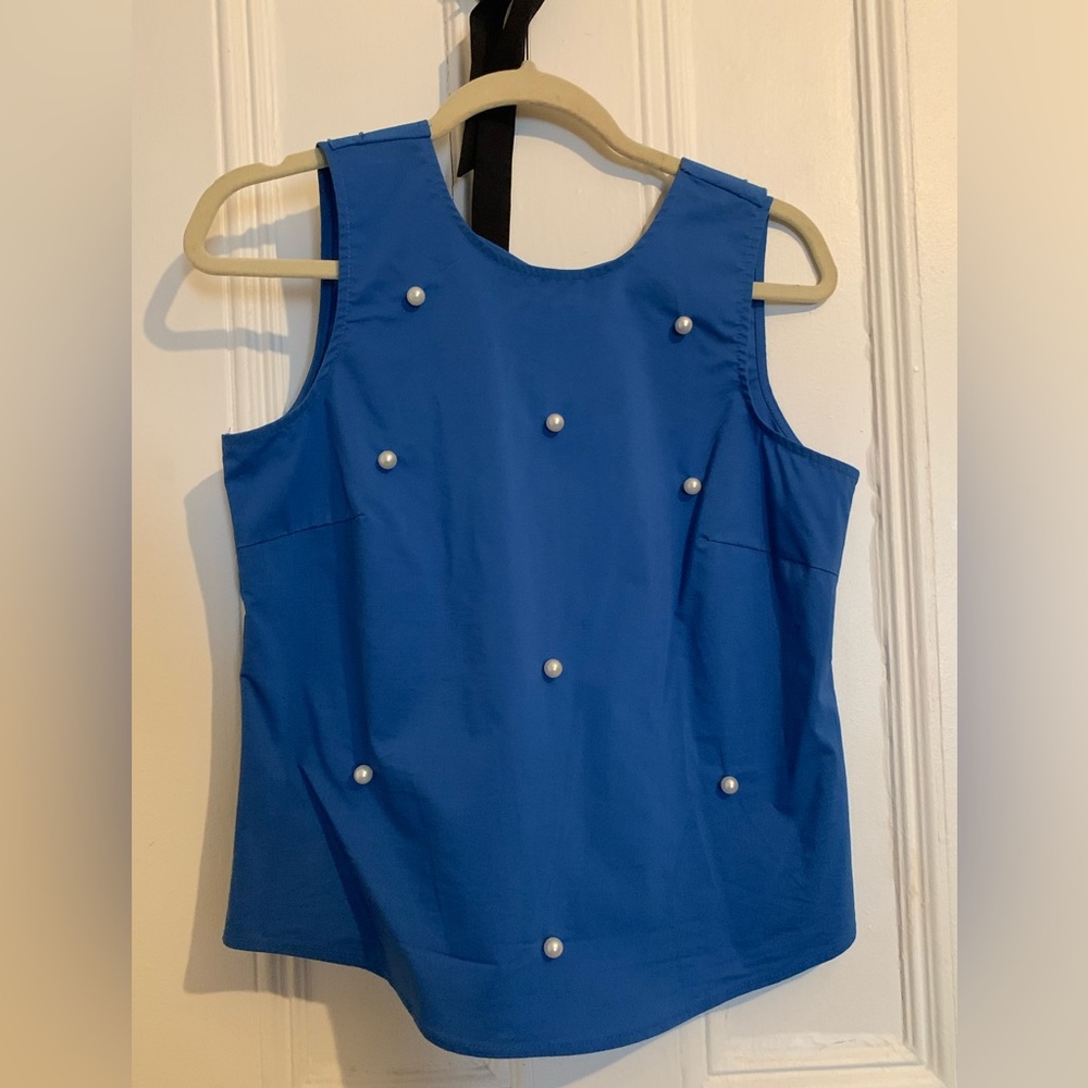 Neiman Marcus Cobalt Blue Tank with Pearl Embellishments